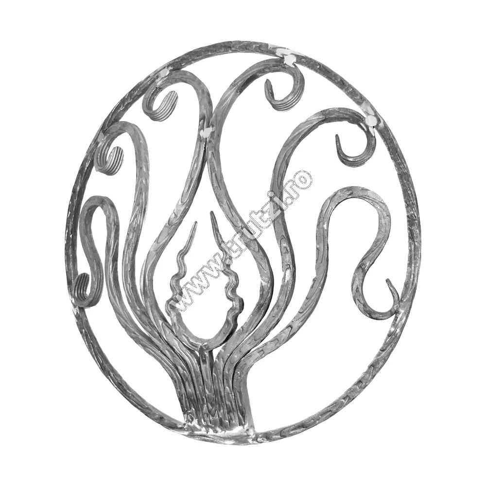 Imagine panou forjat bombat sect. 12x12mm amprentat scoarta, fi 450mm