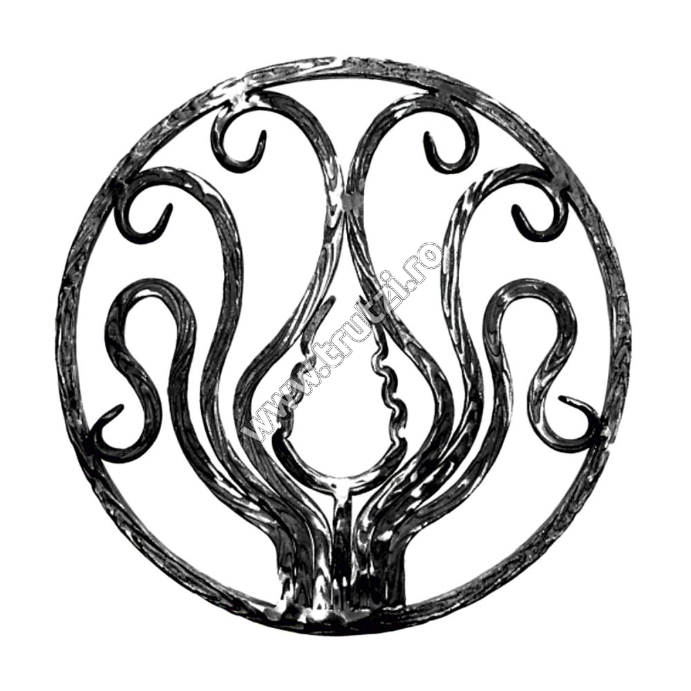 Imagine panou forjat sect. 12x12mm amprentat scoarta, fi 450mm